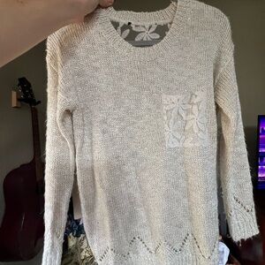 Elegant Cream Sweater with Peekaboo Back Lace Detail
